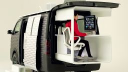 Nissan's new concept camper van, which turns into a home office for remote working.