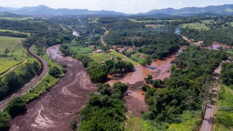 An aerial view shows flooding triggered by the dam collapse near Brumadinho, Brazil in January 2019.