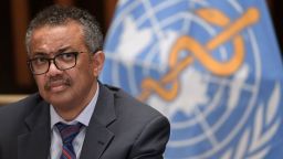 World Health Organization (WHO) Director-General Tedros Adhanom Ghebreyesus attends a press conference organised by the Geneva Association of United Nations Correspondents (ACANU) amid the COVID-19 outbreak, caused by the novel coronavirus, on July 3, 2020 at the WHO headquarters in Geneva. (Photo by Fabrice COFFRINI / POOL / AFP) (Photo by FABRICE COFFRINI/POOL/AFP via Getty Images)