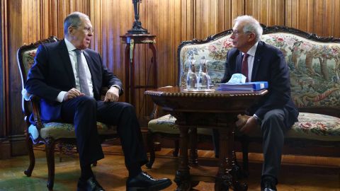 A handout photo from the Russian Foreign Affairs Ministry shows Russian Foreign Minister Sergei Lavrov (left) and EU foreign affairs chief Josep Borrell during their meeting in Moscow on Friday.