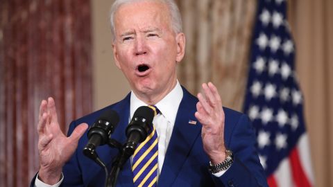 US President Joe Biden speaks about foreign policy at the State Department in Washington, DC, on February 4, 2021. - Biden said the US will confront 'authoritarianism' of China and Russia. (Photo by SAUL LOEB / AFP) (Photo by SAUL LOEB/AFP via Getty Images)