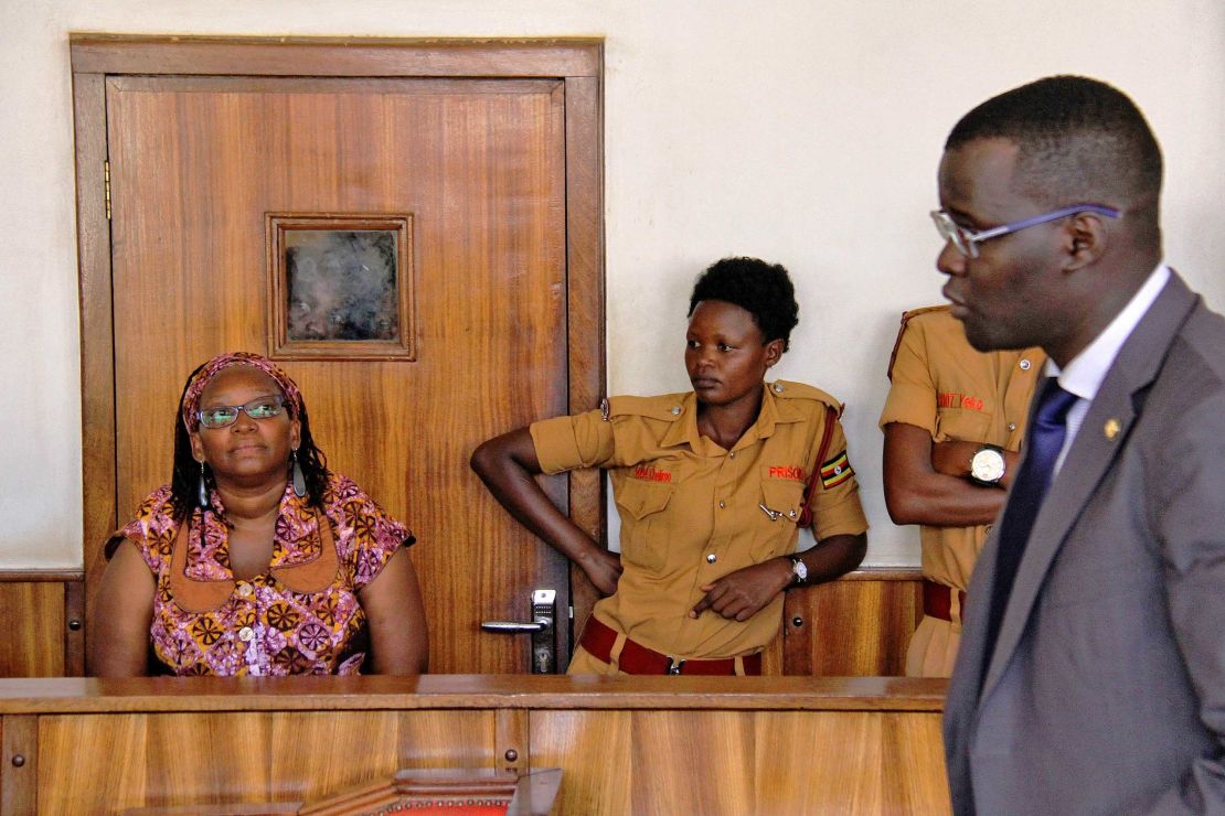 Stella Nyanzi, left, in court as she faced charges for cyber-harassment and offensives communication, in Kampala, on April 10, 2017.