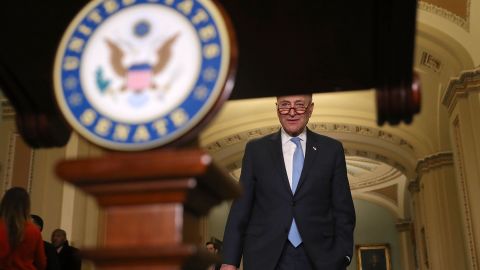 Schumer arrives for a news conference following the weekly Senate Democratic policy luncheon at the U.S. Capitol January 4, 2018 in Washington, DC. 
