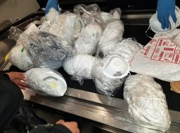 These photos were from a CBP seizure of 400 counterfeit 3M N95 respirators at Dulles International Airport outside of Washington, DC in April 2020.