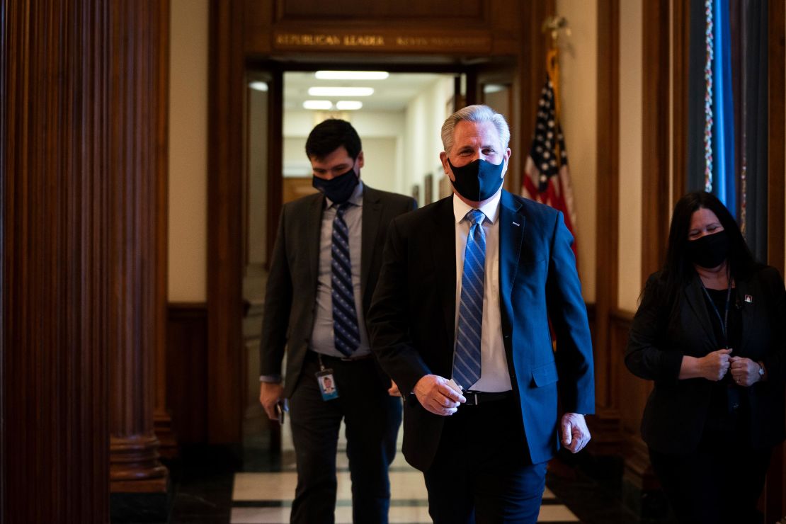 House Minority Leader Kevin McCarthy (R-CA) walks from his office to the House floor at the U.S. Capitol on February 4, 2021 in Washington, DC. 