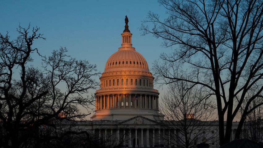 The exterior of the U.S. Capitol building is seen at sunrise on February 8, 2021 in Washington, DC. The Senate is scheduled to begin the second impeachment trial of former U.S. President Donald J. Trump on February 9.