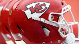 KANSAS CITY, MISSOURI - AUGUST 24:  A detail of Kansas City Chiefs helmets prior to the preseason game against the San Francisco 49ers at Arrowhead Stadium on August 24, 2019 in Kansas City, Missouri. (Photo by Jamie Squire/Getty Images)