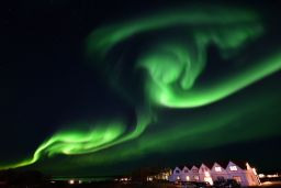 The aurora borealis lights up the night sky in Iceland.