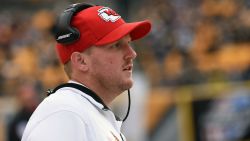 PITTSBURGH, PA - DECEMBER 21:  Quality control coach Britt Reid of the Kansas City Chiefs looks on from the sideline before a game against the Pittsburgh Steelers at Heinz Field on December 21, 2014 in Pittsburgh, Pennsylvania.  The Steelers defeated the Chiefs 20-12. (Photo by George Gojkovich/Getty Images)