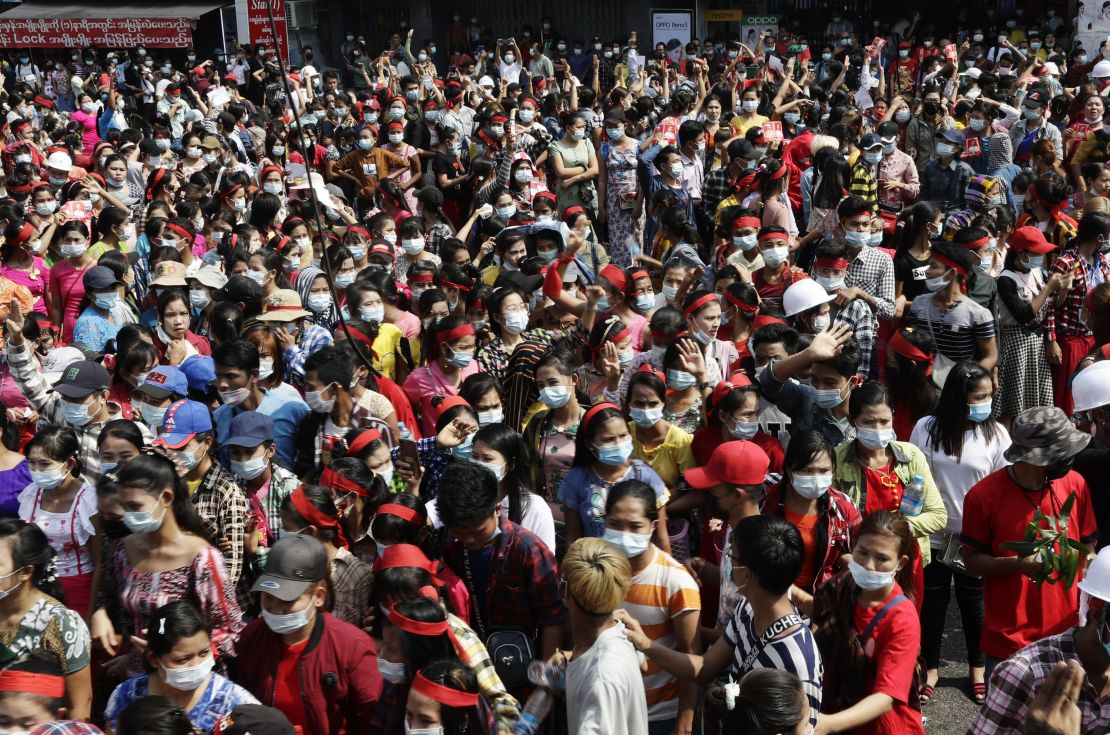 Protesters in Yangon Myanmar, on February 6. 