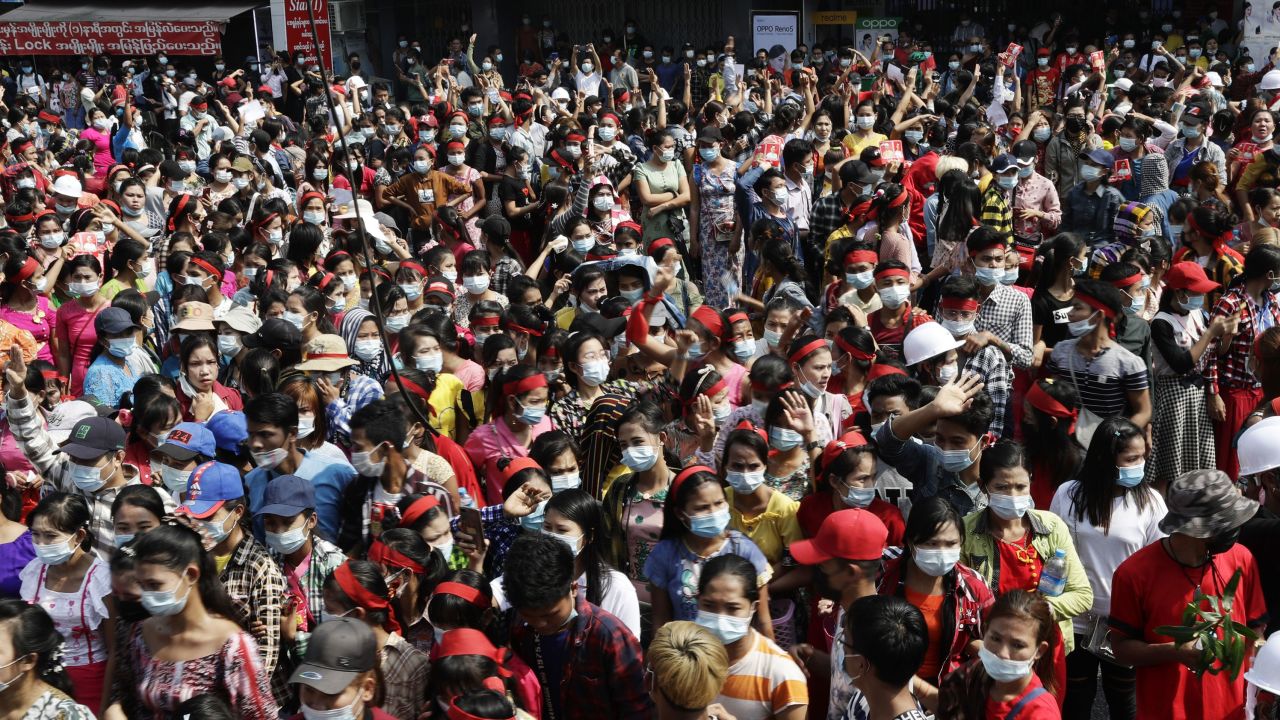Protesters in Yangon Myanmar, on February 6.