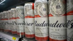 February 27, 2018, New York, NY, USA: Cans of Budweiser beer by the brewer Anheuser-Busch (AB InvBev) in a supermarket in New York on Tuesday, February 27, 2018. For the first time since 1983 Anheuser-Busch is not advertising Budweiser beer during the Super Bowl and will donate the money for the ad to covid-19 vaccination. They will however, advertise some of their other brands such as Bud Light. ( Richard B. Levine) (Credit Image: © Richard B. Levine/Levine Roberts via ZUMA Press)