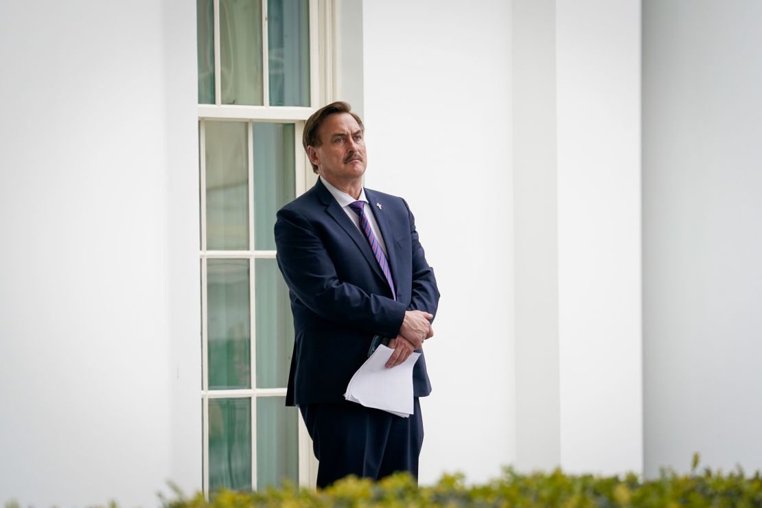 MyPillow CEO Mike Lindell waits outside the West Wing of the White House before entering on January 15, 2021.