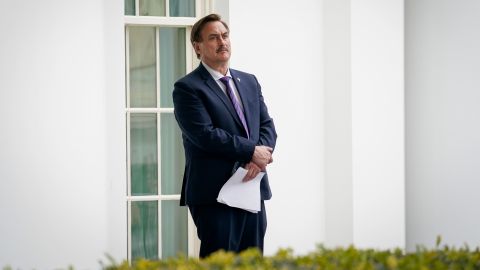 MyPillow CEO Mike Lindell waits outside the West Wing of the White House before entering on January 15, 2021.