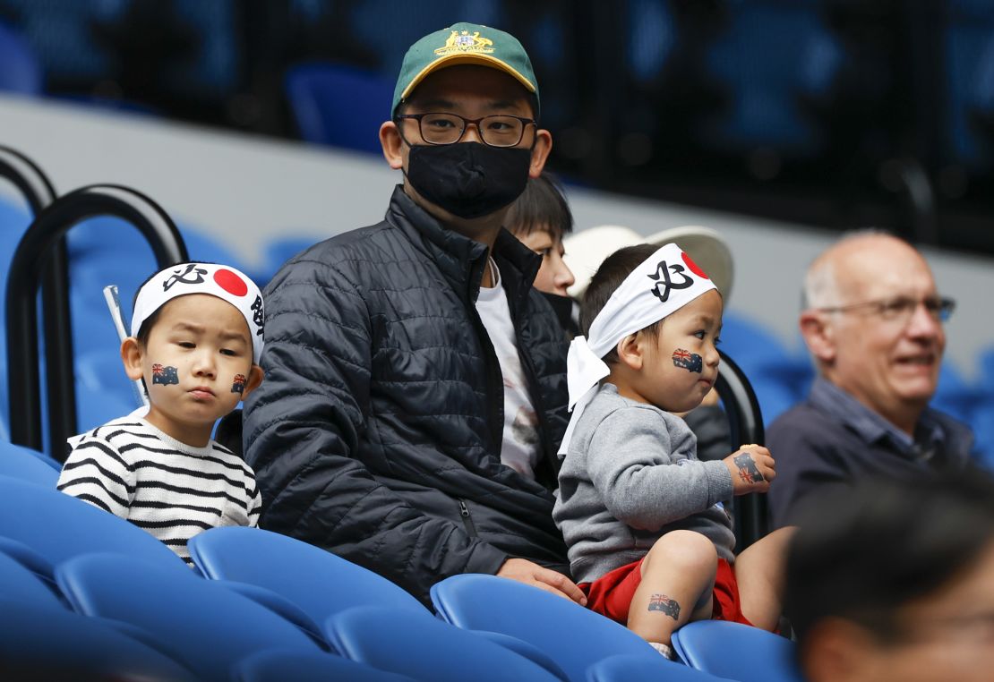 Spectators wait for the start of the match between Russia's Anastasia Pavlyuchenkova and Japan's Naomi Osaka on Monday.