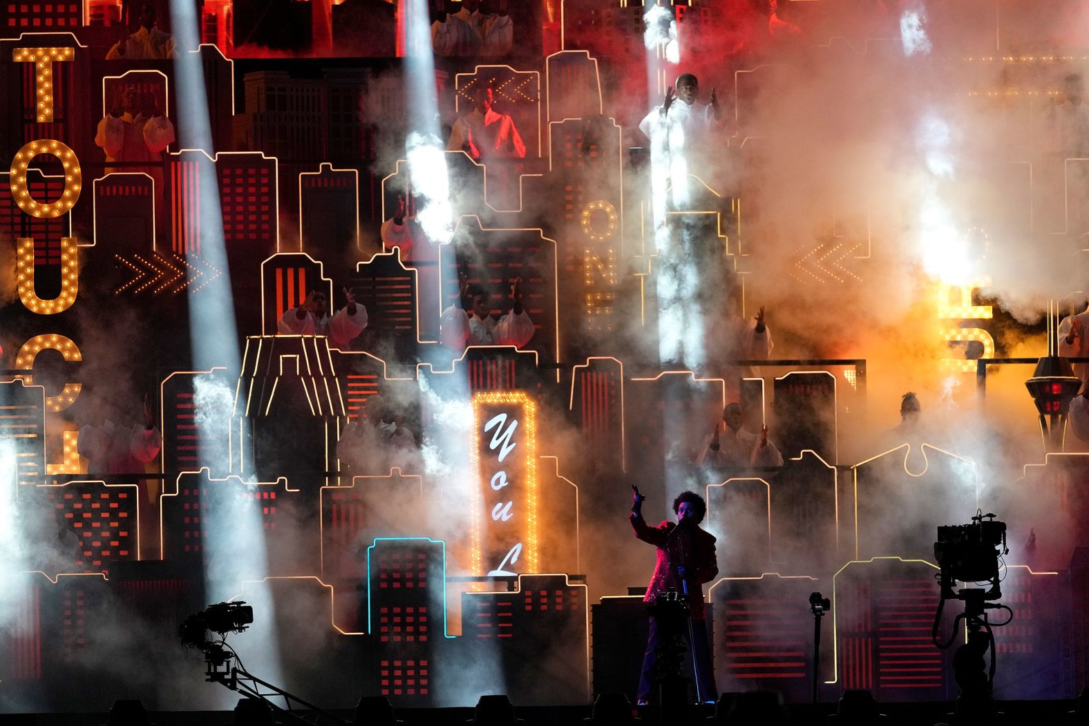 The Weeknd sings during the show.