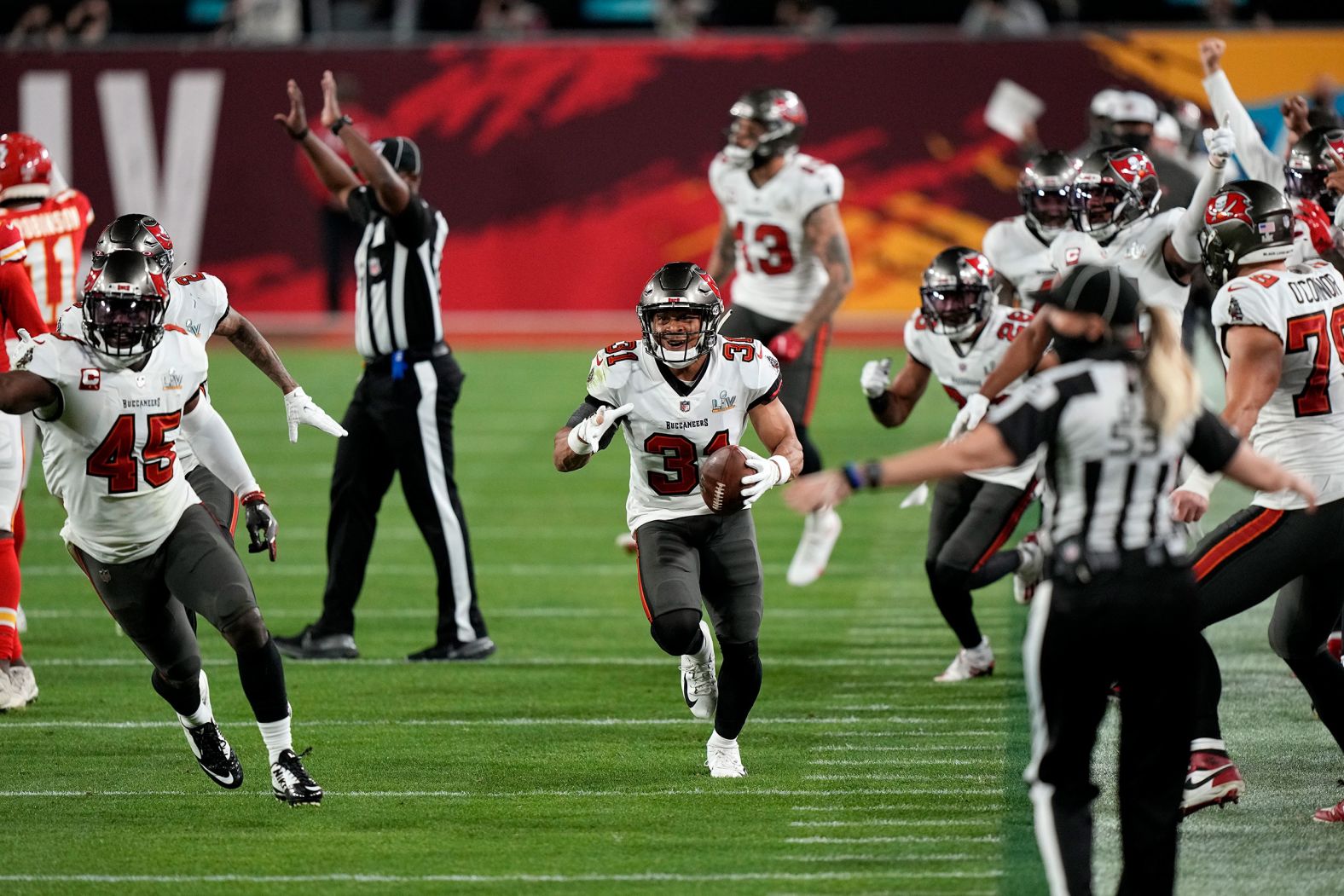Winfield Jr. celebrates after his interception.