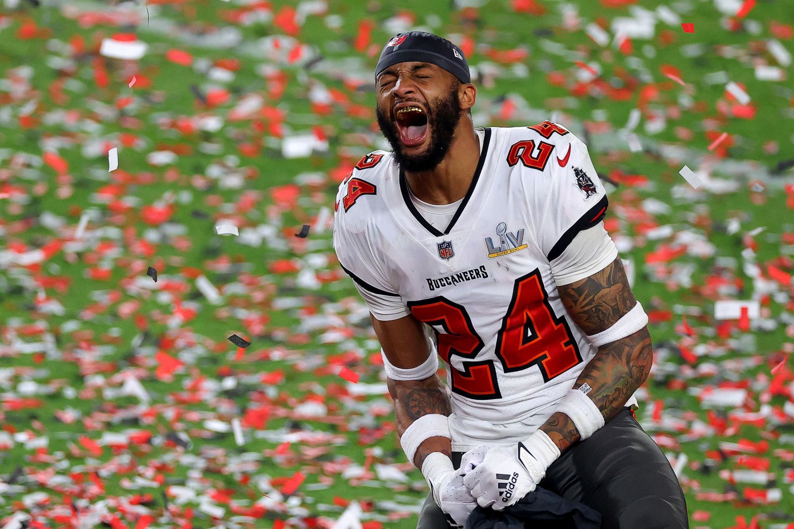 Tampa Bay defensive back Carlton Davis rejoices after the game.