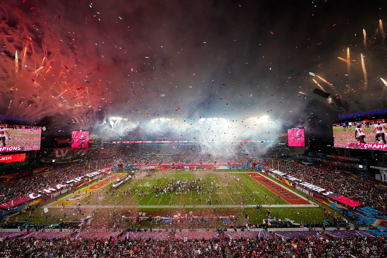 Fireworks and confetti are seen after the final whistle.
