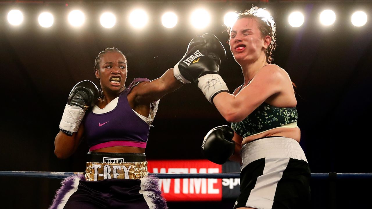 Clarissa Shields lands a punch on Szilvia Szabados of Hungary in 2017.