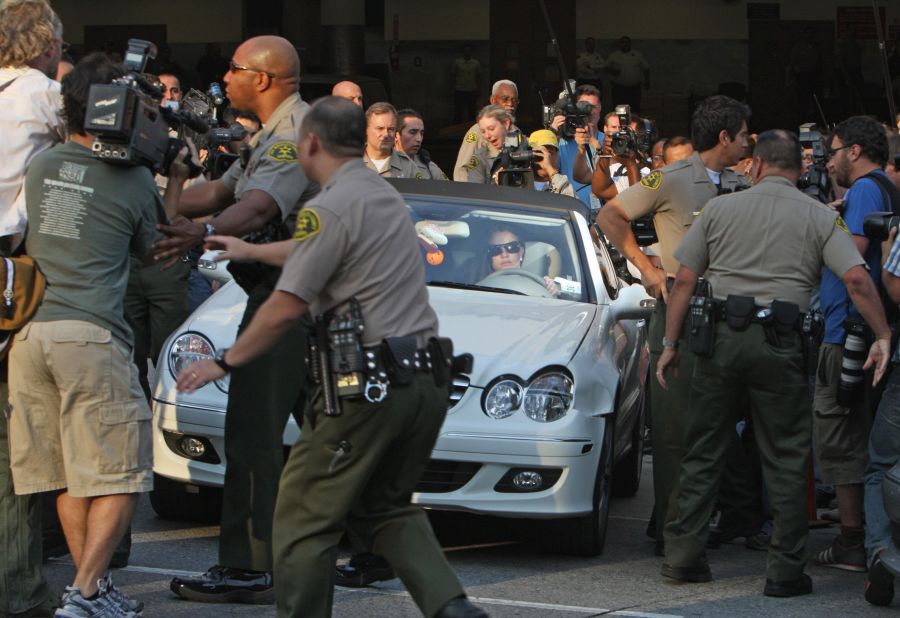Spears leaves a Los Angeles courthouse after a child custody hearing in 2007. A few months later, she was hospitalized over issues involving the custody of her children. Federline was awarded sole custody. In February 2008, a Los Angeles court granted temporary conservatorship to Spears' father, Jamie, after Britney was taken to a hospital and deemed unable to take care of herself.