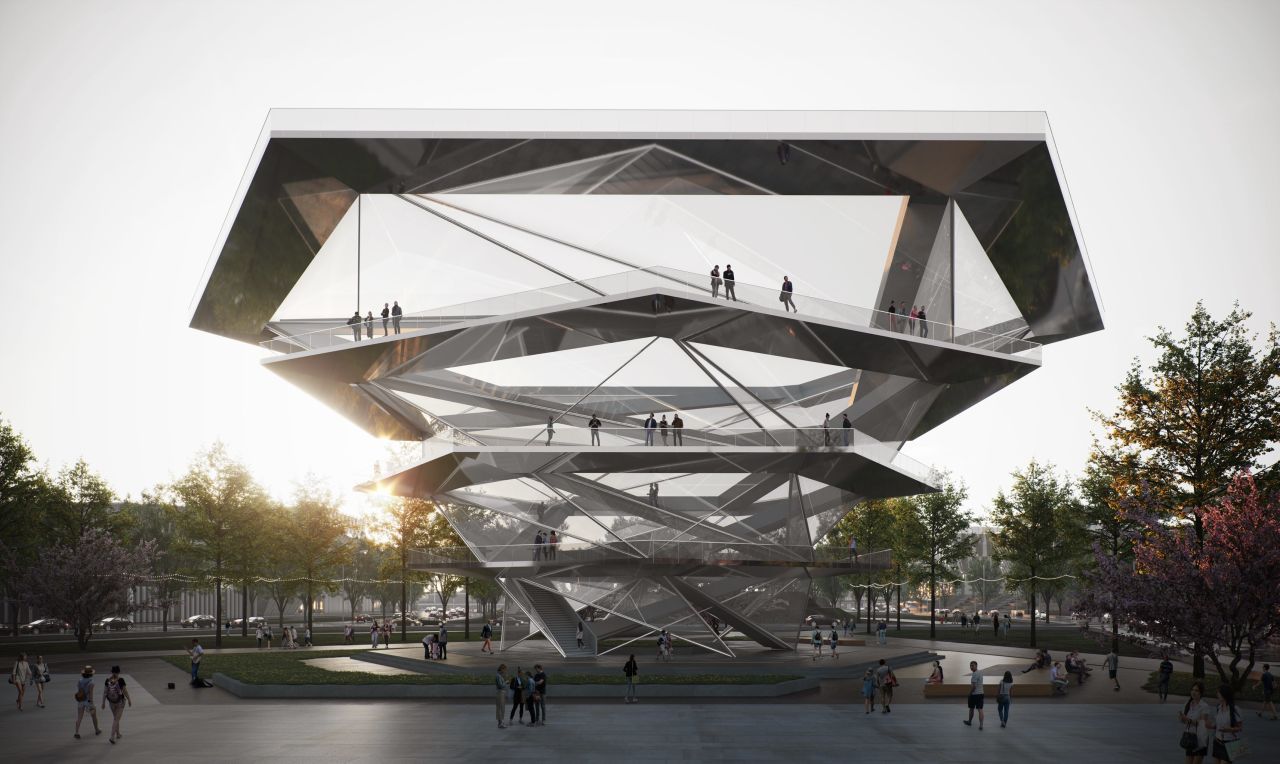 The Eye of the Future is a hexagonal rotating viewing platform.