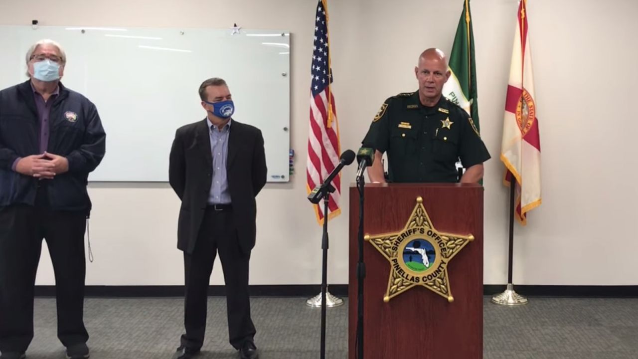 Pinellas County Sheriff Bob Gualtieri speaks at a press conference on Monday, February 8, about the attempted hacking of the city of Oldsmar's water treatment system.