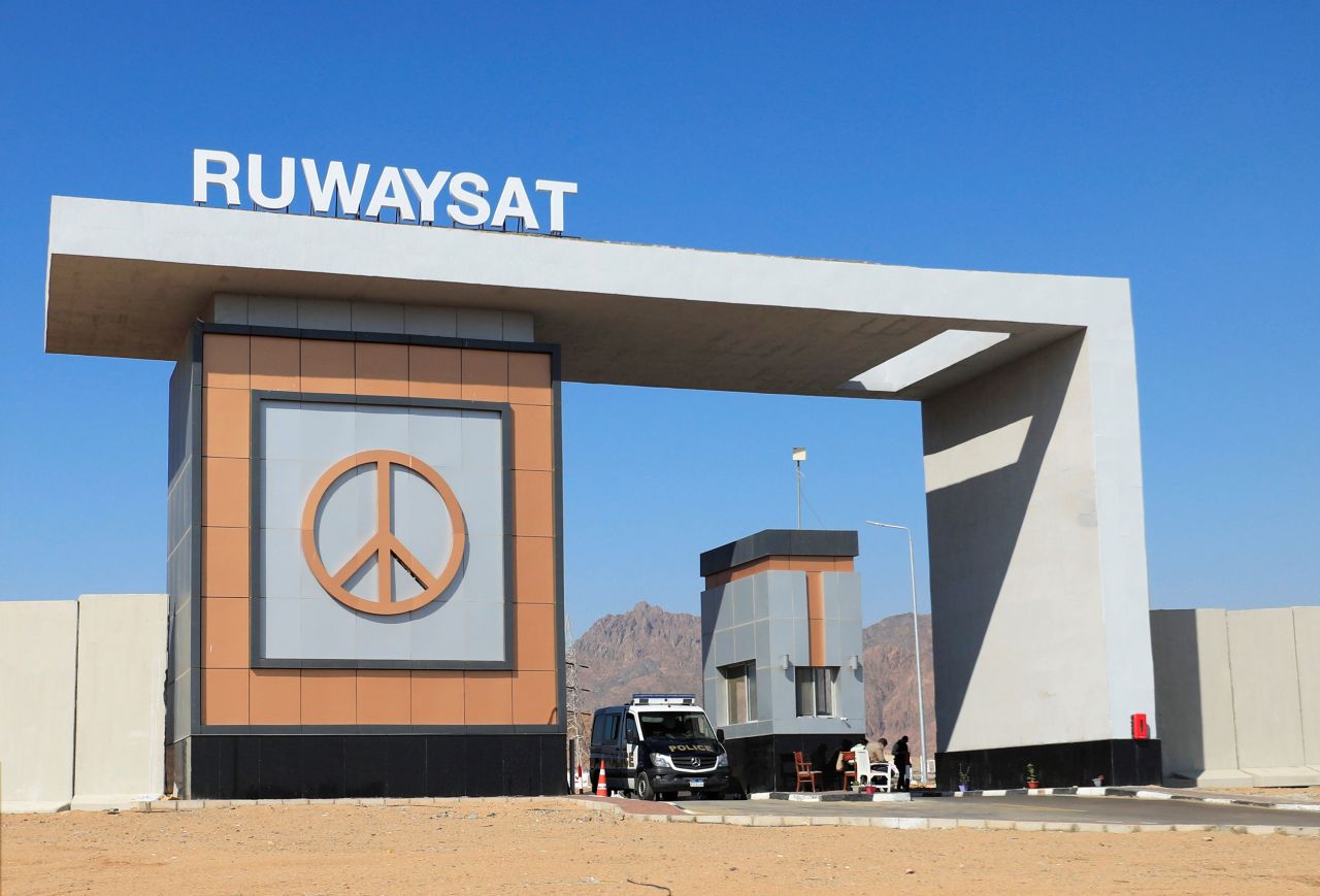 A police guard at the Ruwaysat entrance of the security cement barrier built around the Red Sea resort of Sharm el-Sheikh, Egypt on February 6, 2021.