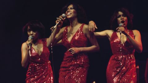 The Supremes (Susaye Greene, Mary Wilson and Scherrie Payne) during a live concert performance at the New Victoria Theatre in London, England, Great Britain, in April 1974.