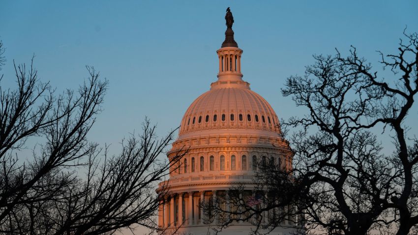 WASHINGTON, DC - FEBRUARY 08: The exterior of the U.S. Capitol building is seen at sunrise on February 8, 2021 in Washington, DC. The Senate is scheduled to begin the second impeachment trial of former U.S. President Donald J. Trump on February 9. (Photo by Sarah Silbiger/Getty Images)
