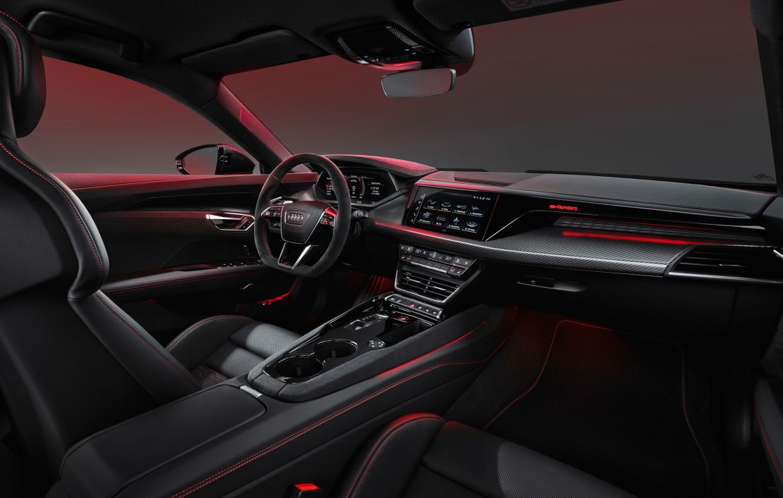 To minimize its environmental impact, the Audi E-tron GT's standard interior is made from artificial leather, but real leather is an option.