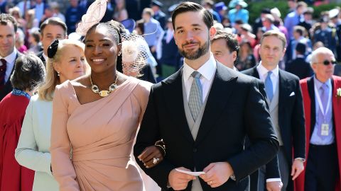 Serena Williams and her husband Alexis Ohanian arrive for the wedding ceremony of Prince Harry and Meghan Markle on May 19, 2018, in Windsor, England. 
