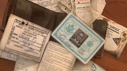 Paul Grisham's wallet still had his ID card and other memorabilia from his service in Antarctica.