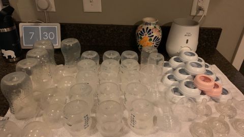 Empty bottles are ready to be filled with donated breast milk.