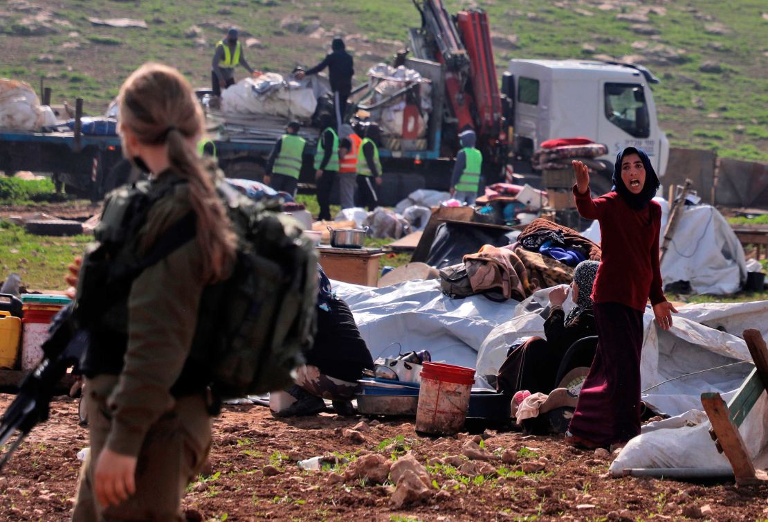 A resident reacts as Israeli forces demolish tents and structures near Tubas on February 8.