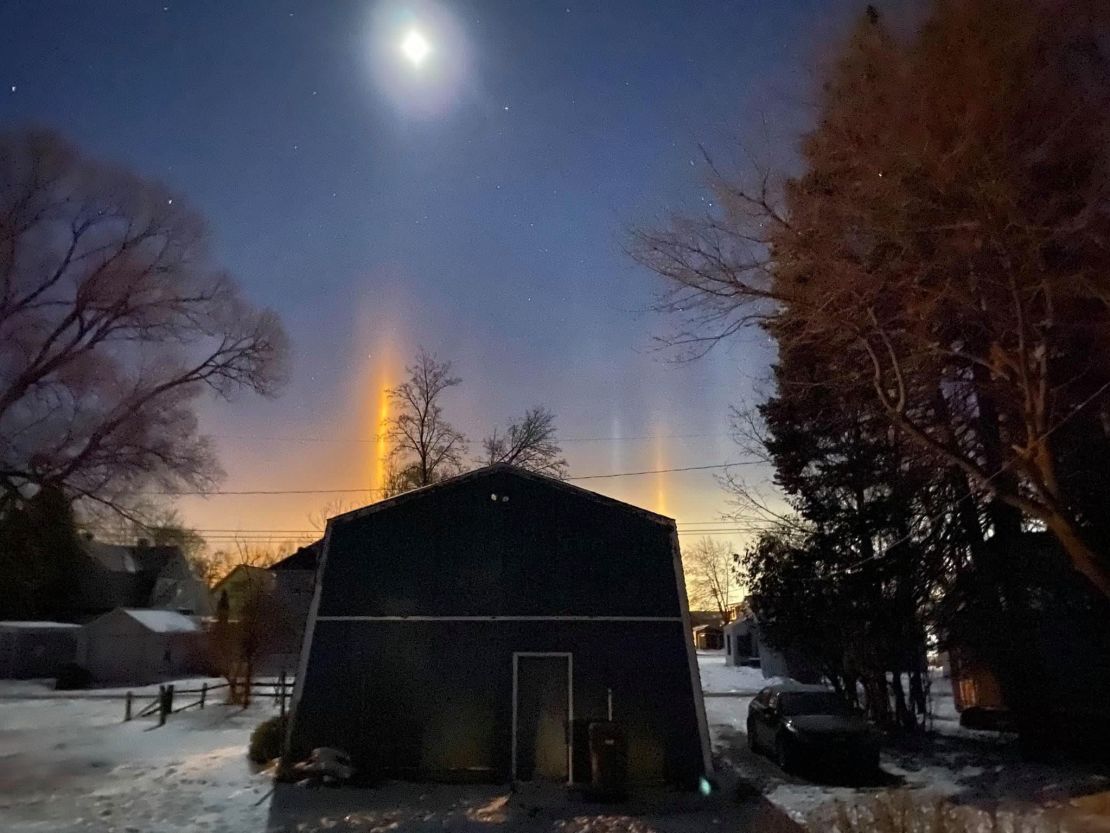 These light pillars formed in the sky above northern Michigan late last week.