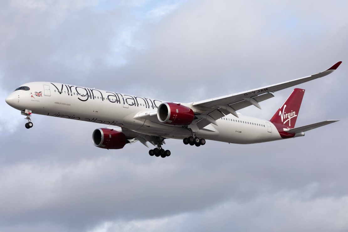 A Virgin Atlantic Airbus A350 lands at London's Heathrow Airport on October 28, 2020.