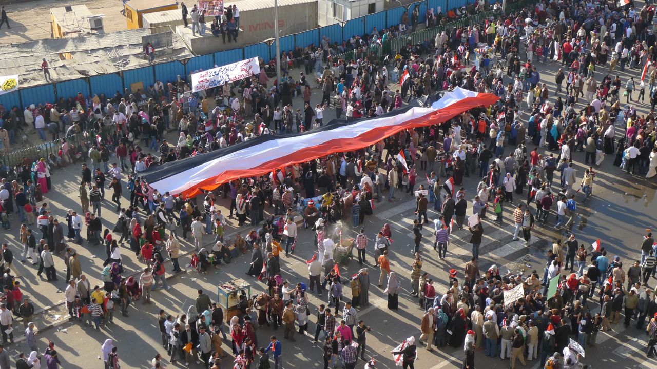 Massive crowds throng Cairo's Tahrir Square during the Arab Spring in February 2011.