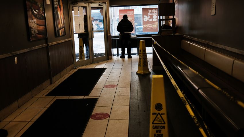A fast food restaurant stands empty in a Manhattan neighborhood on February 05, 2021 in New York City. New government jobs numbers released on Friday showed that while 49,000 jobs were added in January, the United States economy is still down nearly 10 million jobs lost since before the pandemic. (Photo by Spencer Platt/Getty Images)