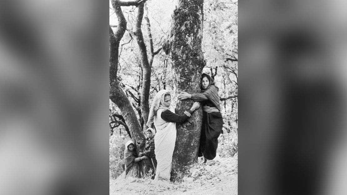 Photo shows women of the Chipko Movement in India.