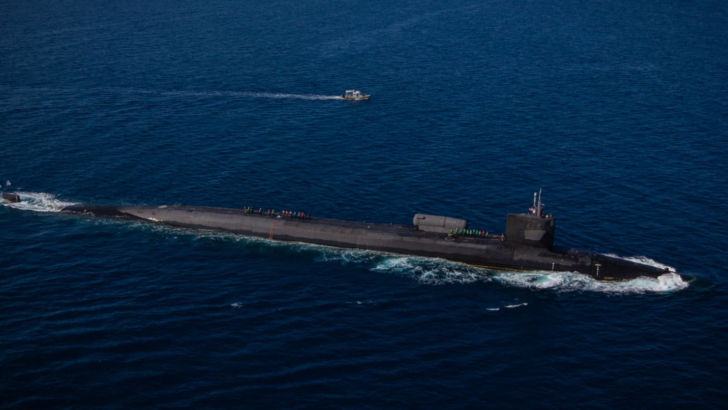 The guided-missile submarine USS Ohio rendezvous with a US Marines combat rubber raiding craft for an integration exercise off the coast of Okinawa, Japan this month.