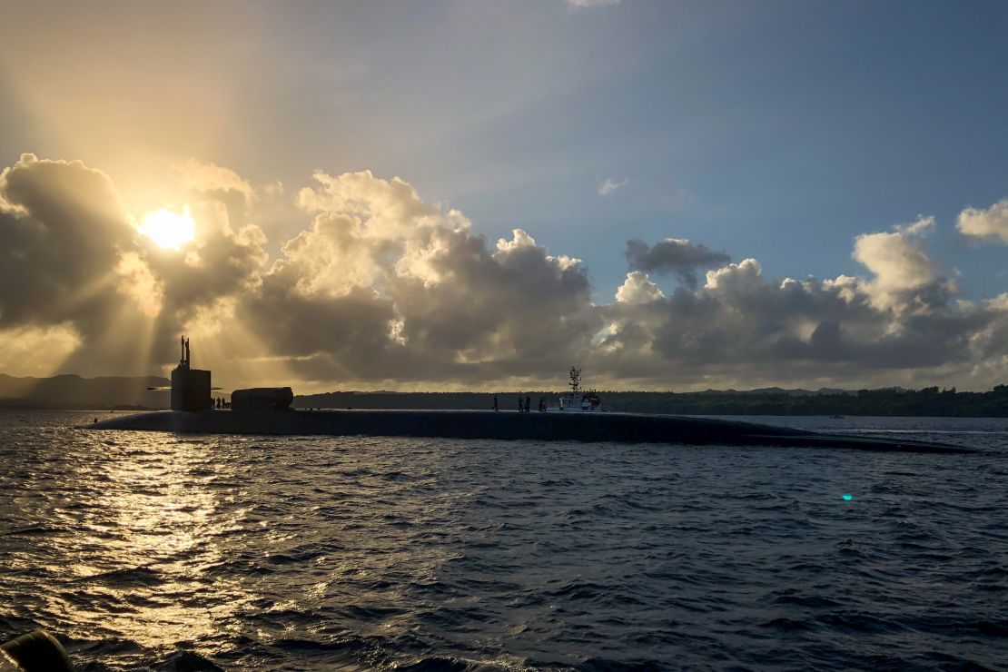 Sailors assigned to theguided-missile submarine USS Ohio transit Apra Harbor on the US Pacific island of Guam earlier this year. 