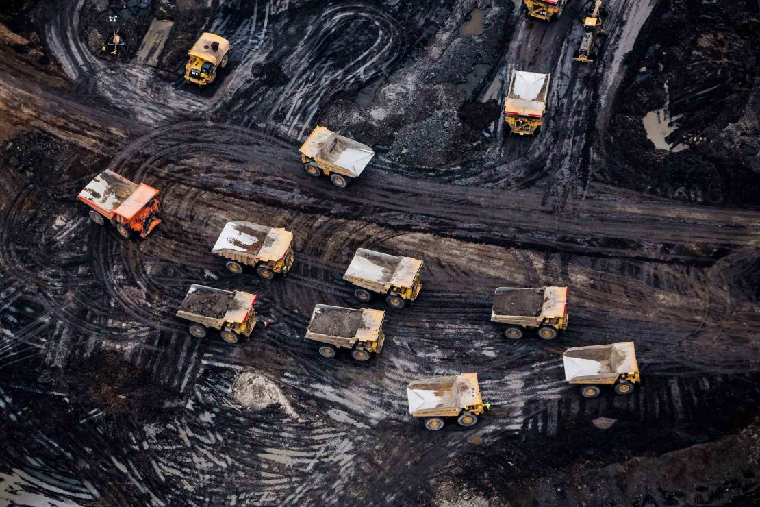 Heavy haulers are seen at the Athabasca oil sands in Alberta, Canada.
