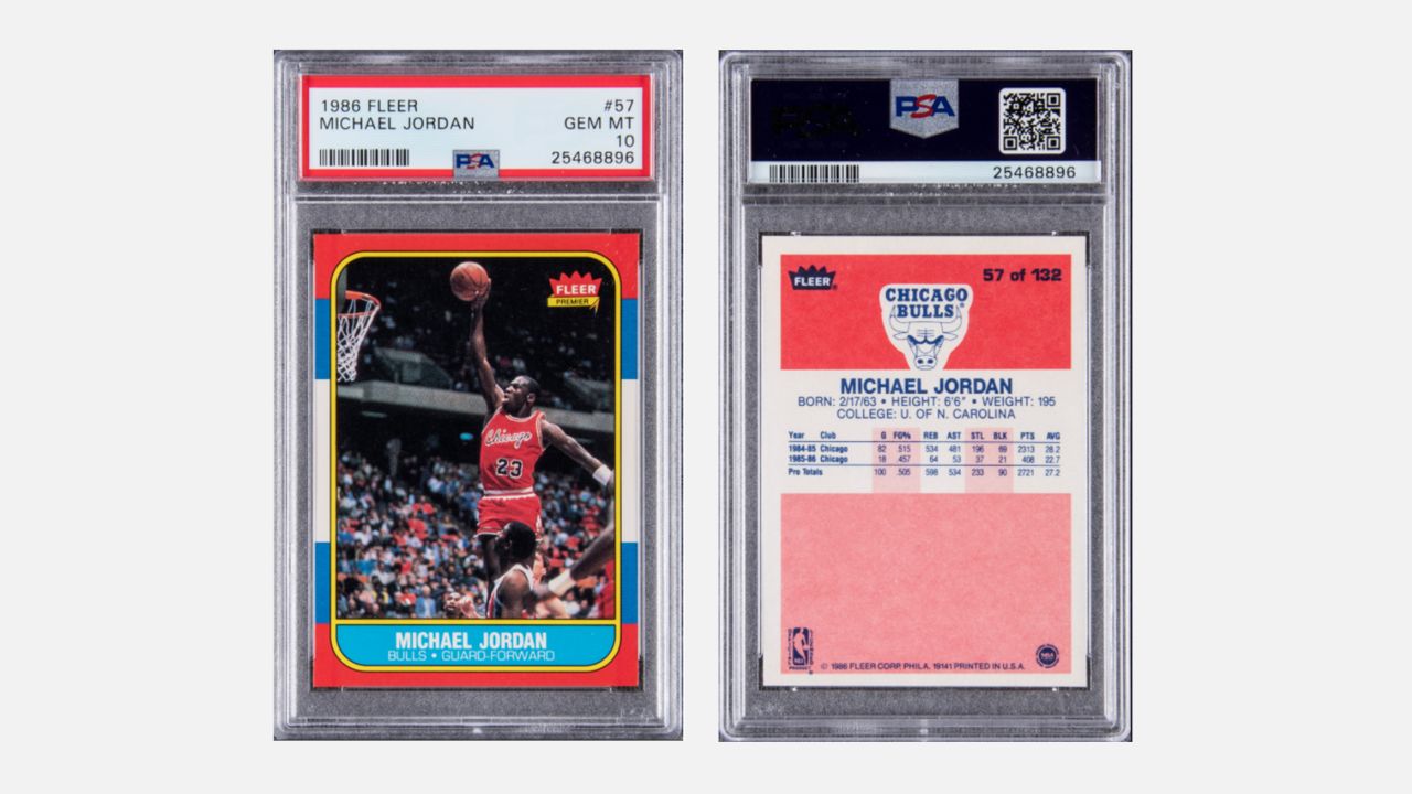 The Michael Jordan 1986 Fleer rookie card, which sold for $738,000 in an auction that closed on Feb. 1. 