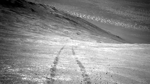 Perched high on a ridge, Opportunity captured this image of a Martian dust devil.