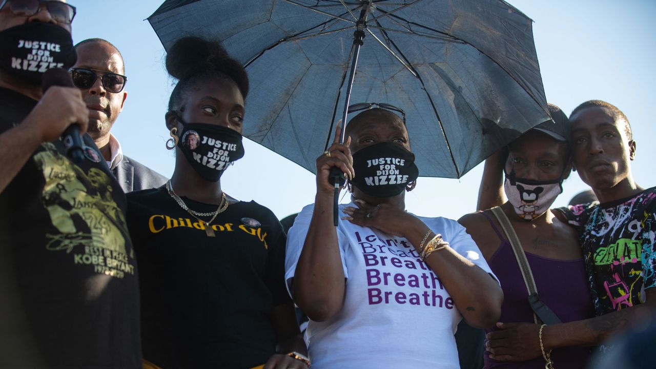 Dijon Kizzee family members spoke to protesters in front of the South Los Angeles Sheriff's station in September.