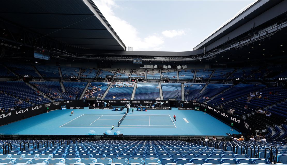 American Serena Williams, right, serves to Russia's Anastasia Potapova during their third round match on Rod Laver Arena at the Australian Open tennis championship in Melbourne, Australia, on Friday.