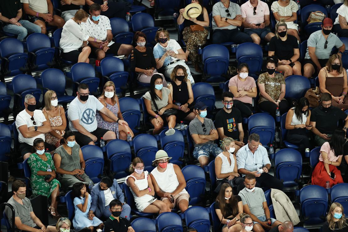 Spectators in the crowd watch the Women's Singles second round match between Coco Gauff of the United States and Elina Svitolina of Ukraine during day four of the 2021 Australian Open at Melbourne Park on Thursday.