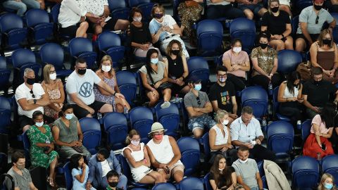 Spectators in the crowd watch the Women's Singles second round match between Coco Gauff of the United States and Elina Svitolina of Ukraine during day four of the 2021 Australian Open at Melbourne Park on Thursday.