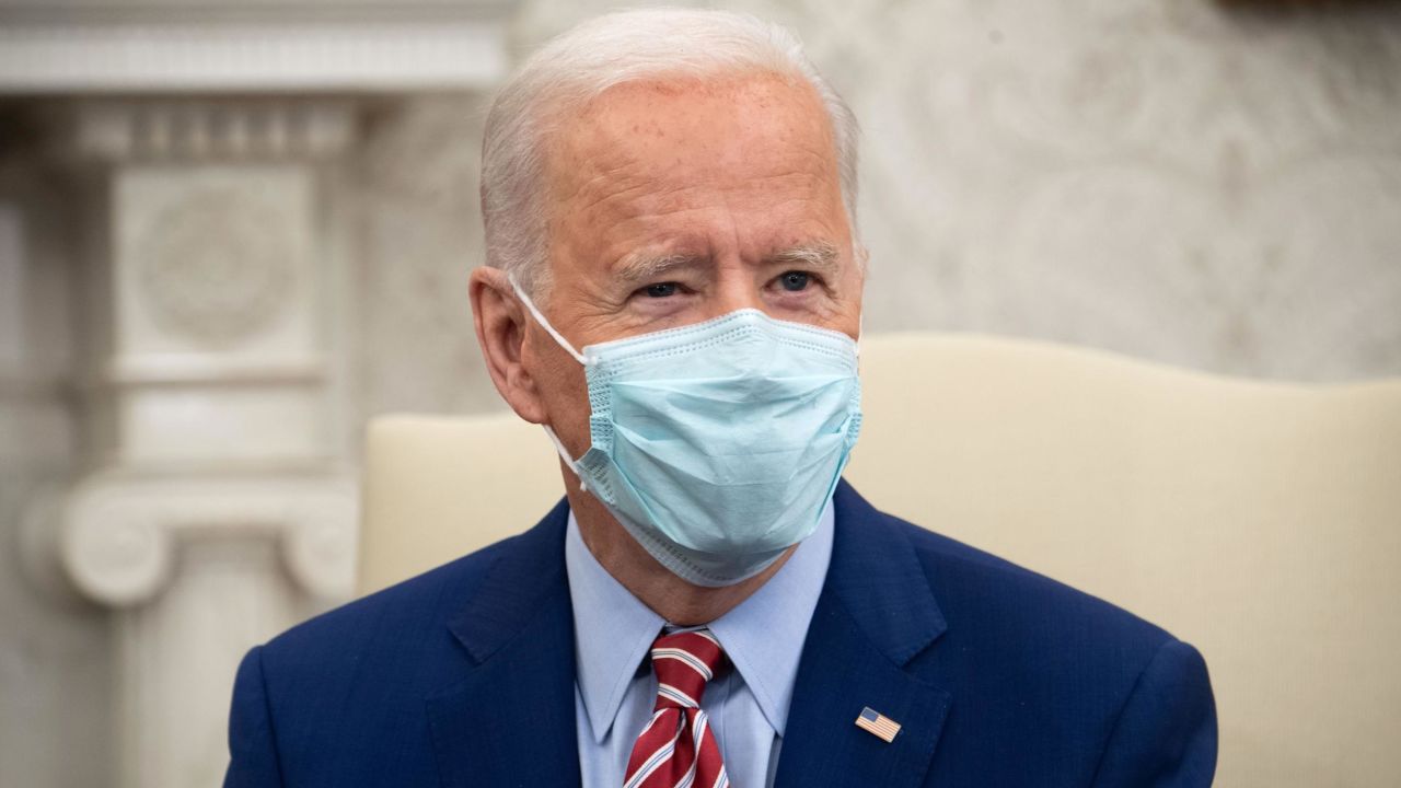 US President Joe Biden holds a meeting with US Senators about infrastructure improvements in the Oval Office of the White House in Washington, DC, February 11, 2021. (Photo by SAUL LOEB / AFP) (Photo by SAUL LOEB/AFP via Getty Images)